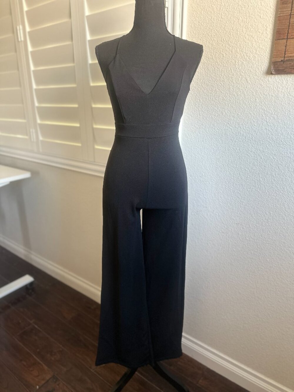 Black Lace-Back Jumpsuit with Wide Leg Pants